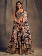 Myra Black Organza Silk Embroidered Lehenga | Grocsy