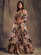 Myra Black Organza Silk Embroidered Lehenga | Grocsy