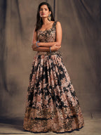 Myra Black Organza Silk Embroidered Lehenga | Grocsy