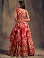 Myra Red Organza Silk Embroidered Lehenga | Grocsy