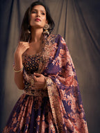 Myra Purple Organza Silk Embroidered Lehenga | Grocsy