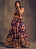 Myra Purple Organza Silk Embroidered Lehenga | Grocsy