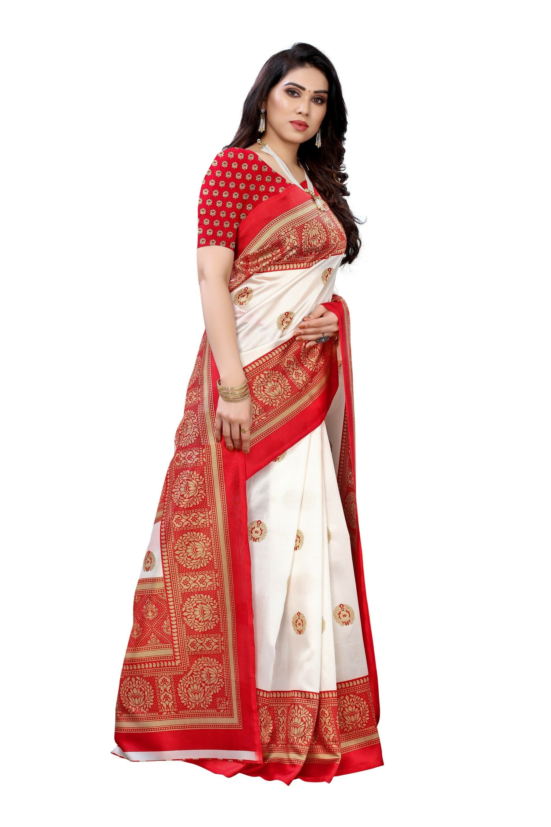 Vamika Red Printed Art Silk Saree | Grocsy