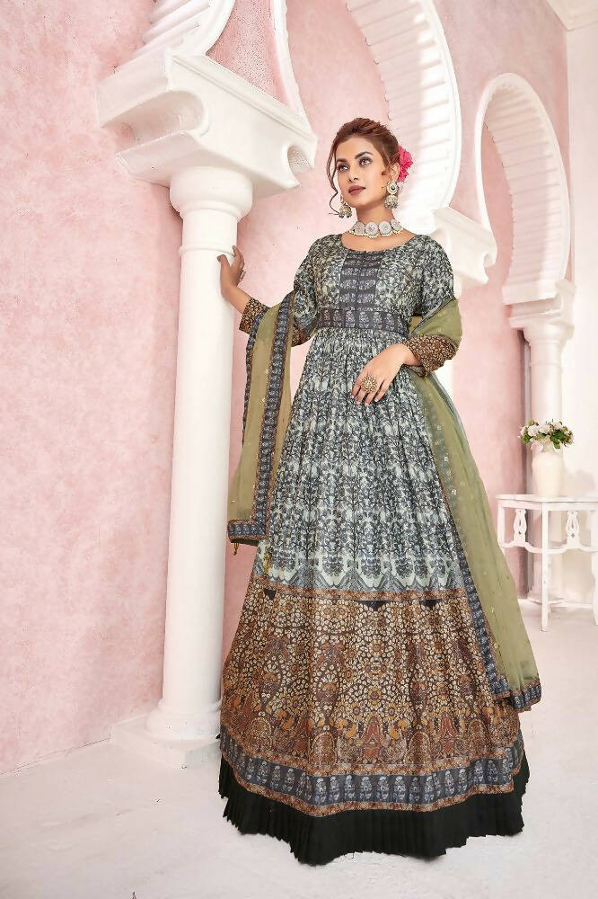Everywhere Designer Black Dola Silk Gown With Dupatta - Anbazaar | Grocsy