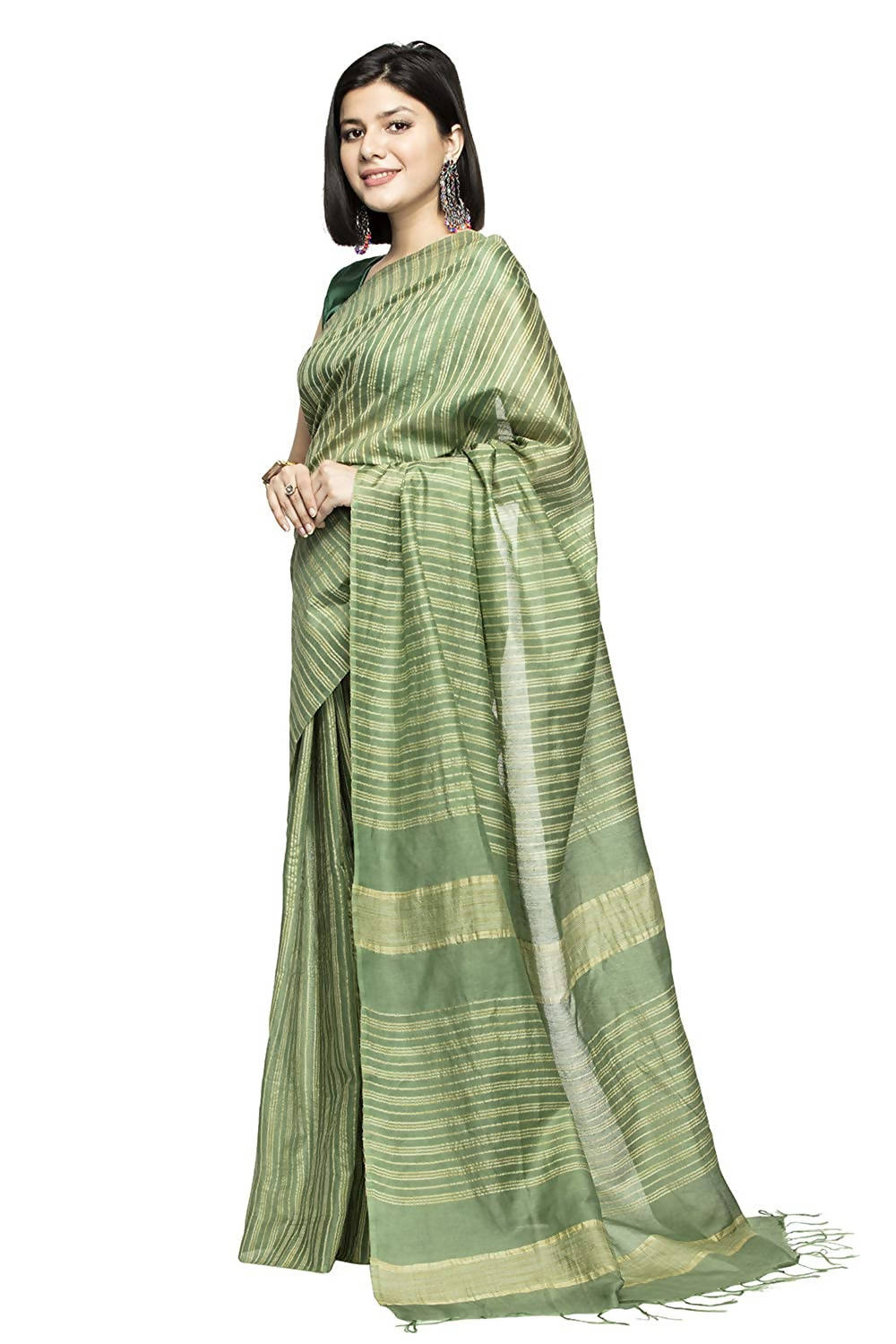Mominos Fashion Olive Green Color Bhagalpuri Saree | Grocsy