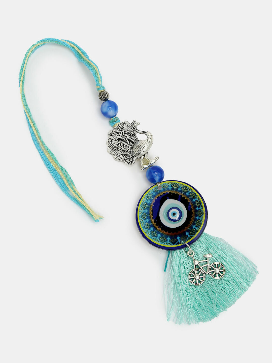 NVR Women & Men Set of 2 Blue Evil Eye & Beaded Bhaiya Bhabi Rakhi With Roli Chawal | Grocsy
