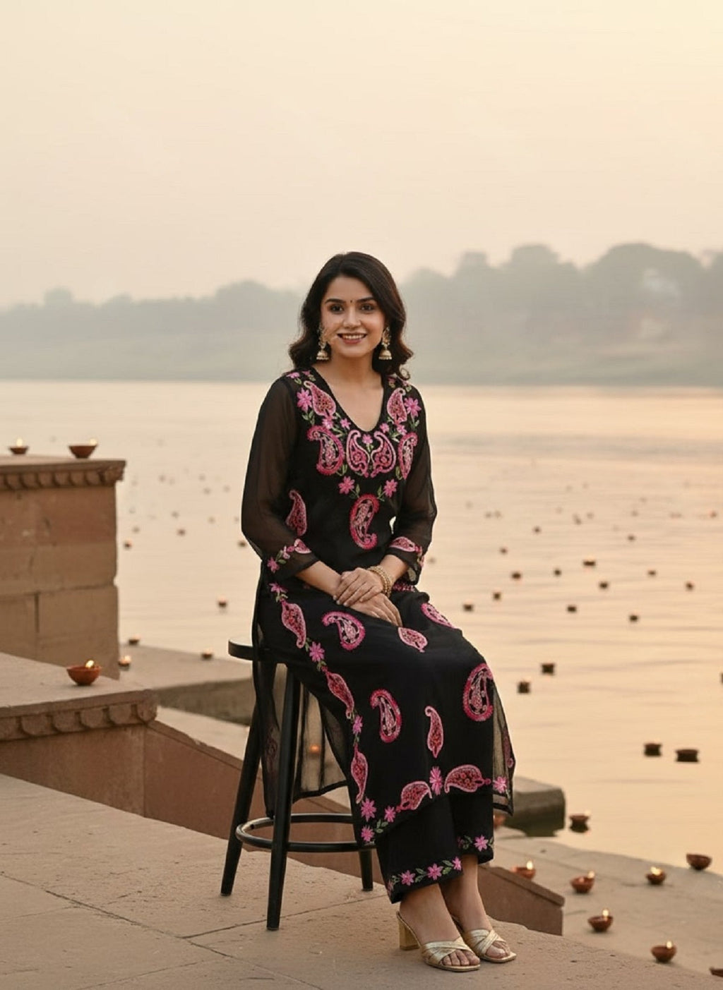 Dwija Fashion Embroidered Kurti With Pant-Black | Grocsy