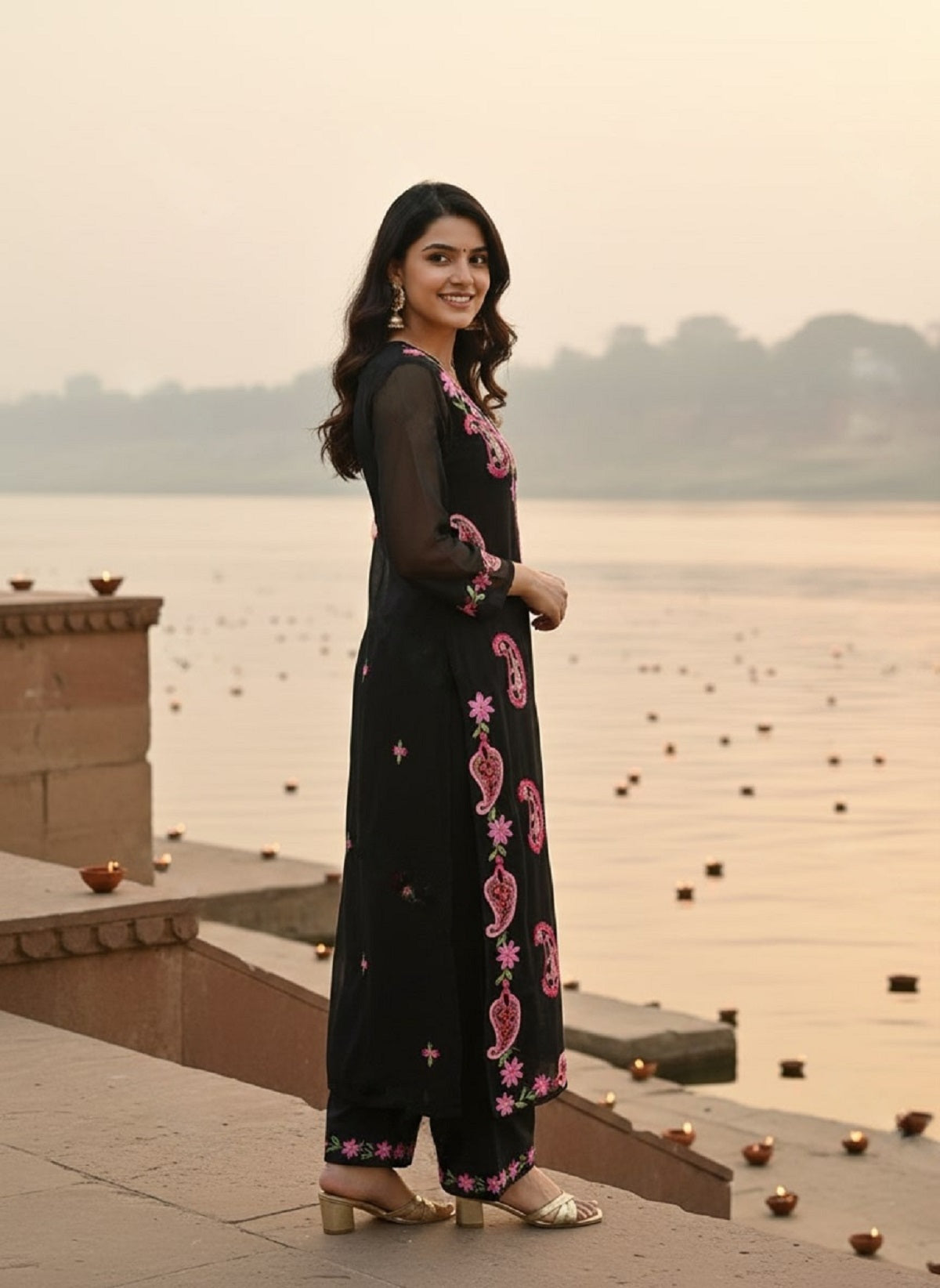 Dwija Fashion Embroidered Kurti With Pant-Black | Grocsy