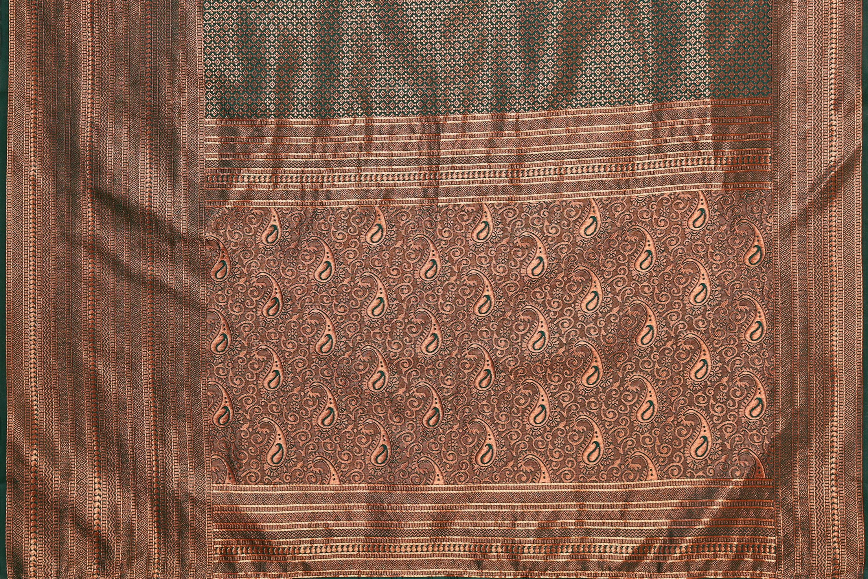Vamika Weaving Banarasi Jacquard Green Kanjivaram Saree | Grocsy