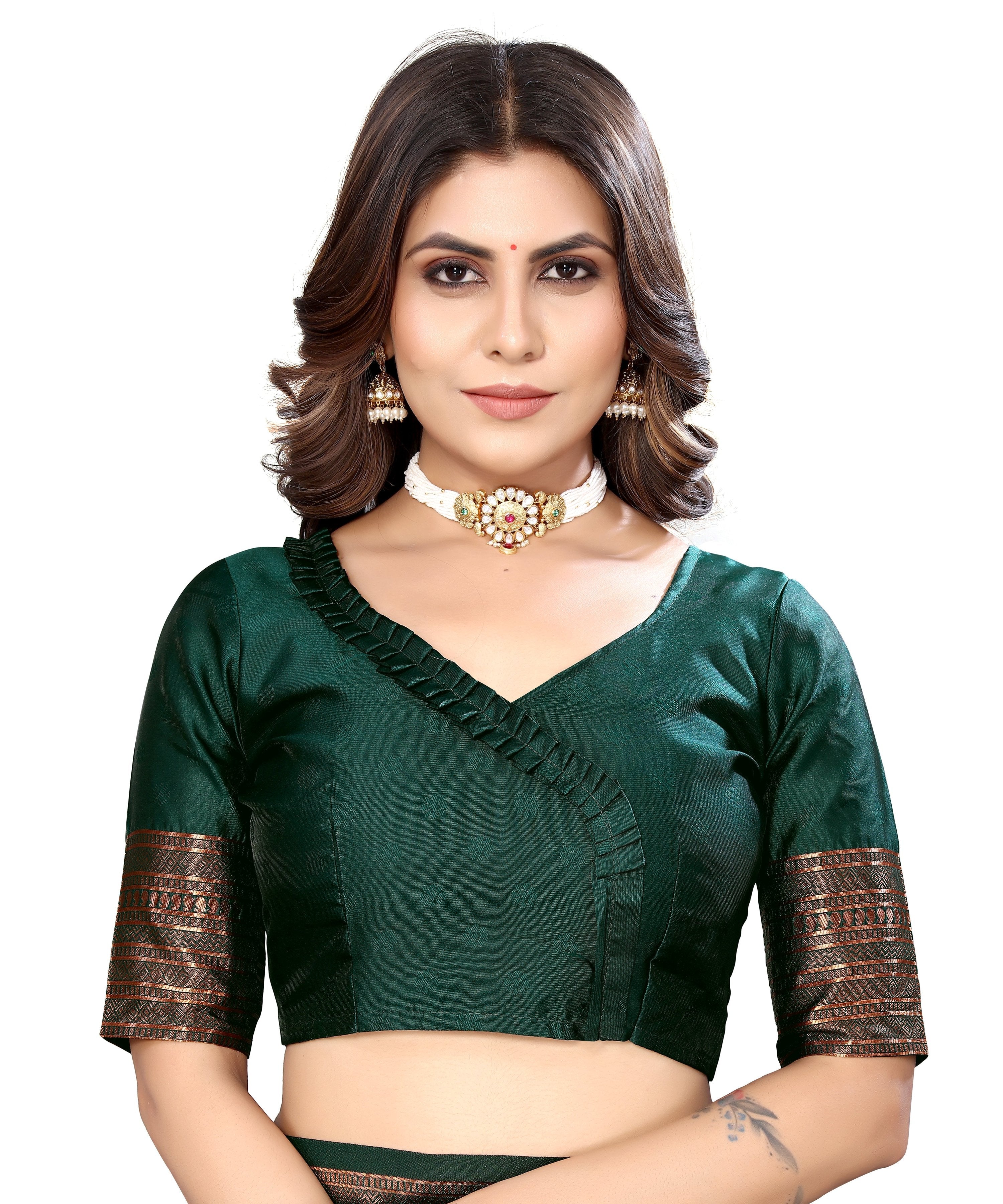 Vamika Weaving Banarasi Jacquard Green Kanjivaram Saree | Grocsy
