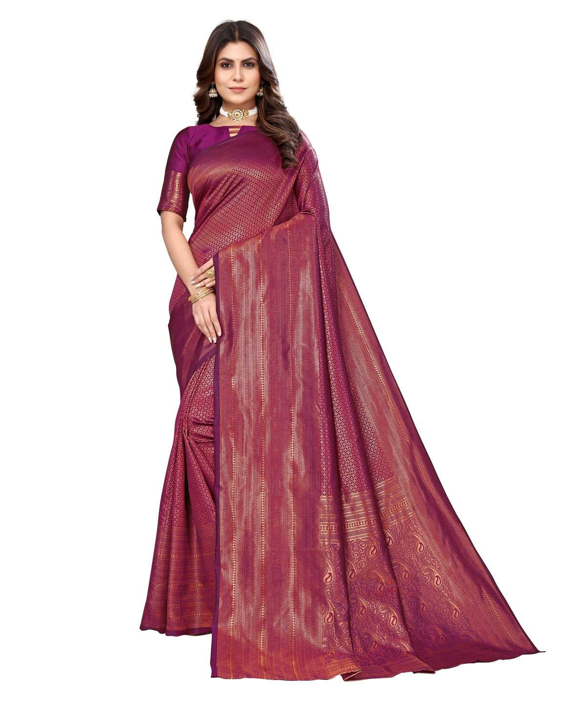 Vamika Weaving Banarasi Jacquard Purple Kanjivaram Saree | Grocsy