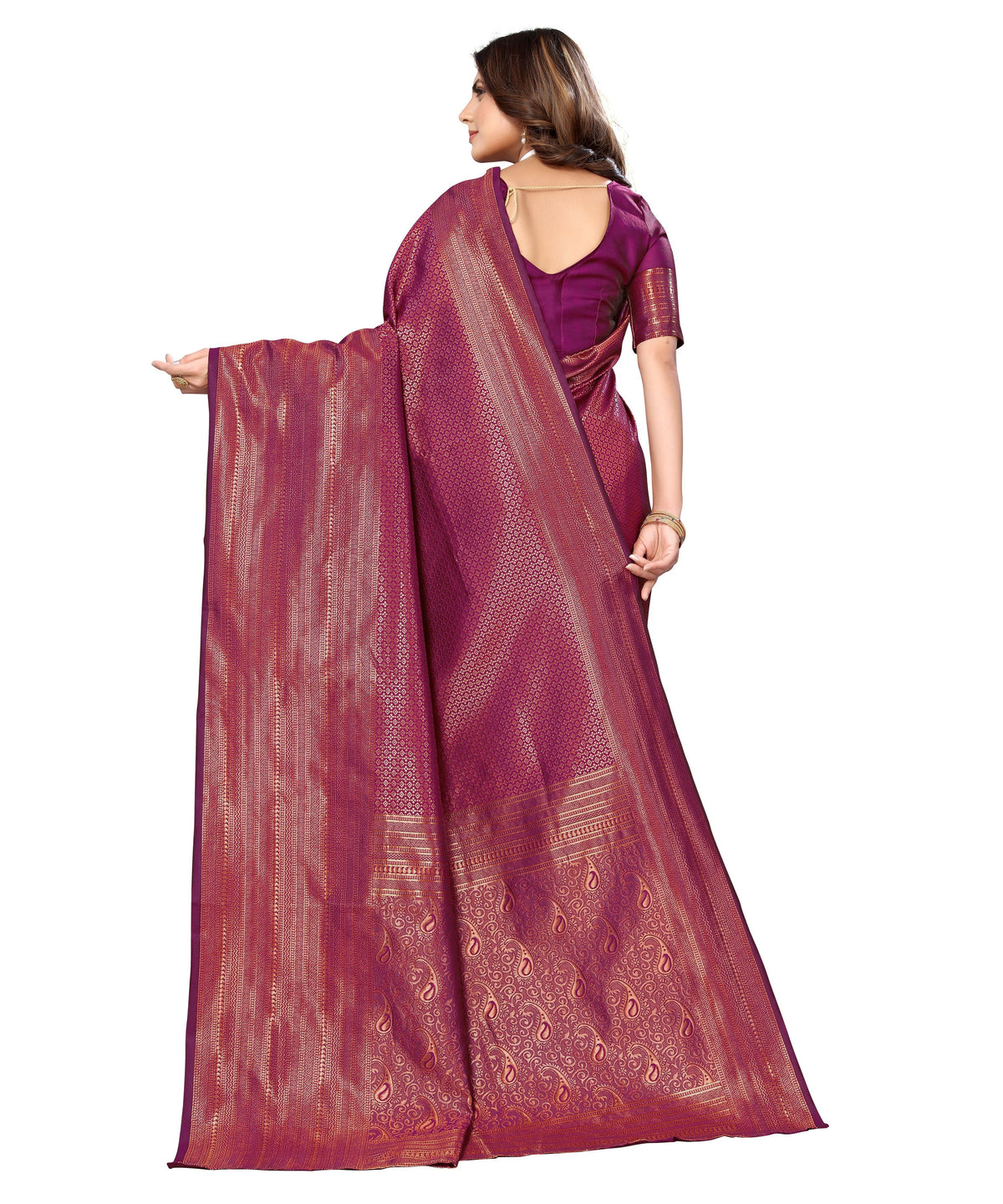 Vamika Weaving Banarasi Jacquard Purple Kanjivaram Saree | Grocsy