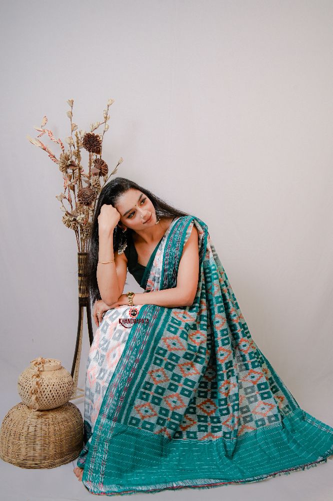 khanduapata White Special Box Design Cotton Saree For Women | Grocsy