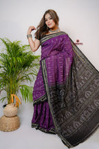 khanduapata Purple Special Doll Design Cotton Saree For Women | Grocsy