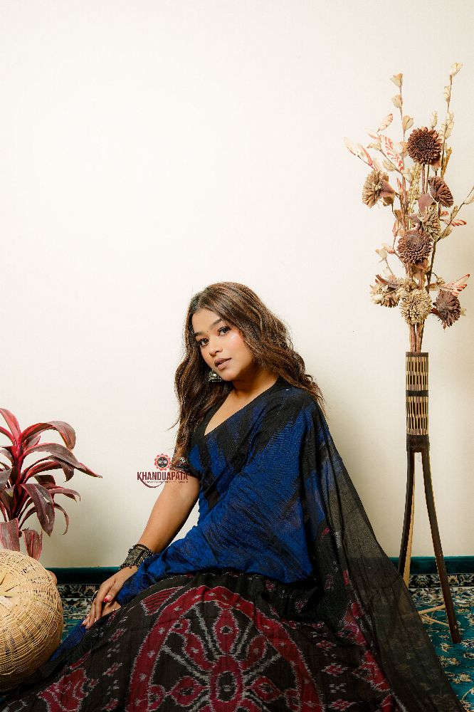 khanduapata Indigo Blue Plain Cotton Saree For Women | Grocsy