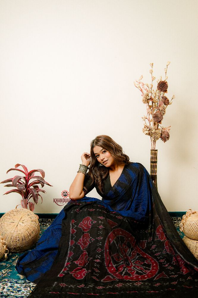 khanduapata Indigo Blue Plain Cotton Saree For Women | Grocsy