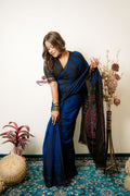 khanduapata Indigo Blue Plain Cotton Saree For Women | Grocsy
