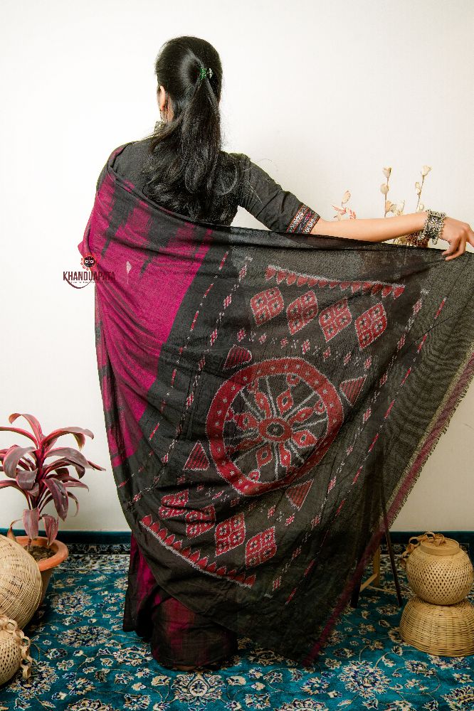 khanduapata Deep Red Plain Cotton Saree For Women | Grocsy