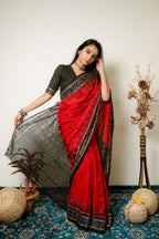 khanduapata Maroon Plain Pasapali Border Cotton Saree For Women | Grocsy
