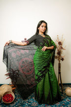 khanduapata Meadow Green Plain Cotton Saree For Women | Grocsy