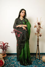 khanduapata Meadow Green Plain Cotton Saree For Women | Grocsy