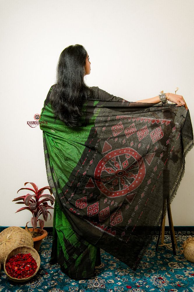 khanduapata Meadow Green Plain Cotton Saree For Women | Grocsy
