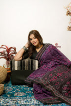 khanduapata Black & Purple Special Design Cotton Saree For Women | Grocsy
