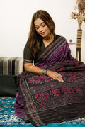 khanduapata Black & Purple Special Design Cotton Saree For Women | Grocsy