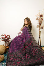 khanduapata Black & Purple Special Design Cotton Saree For Women | Grocsy
