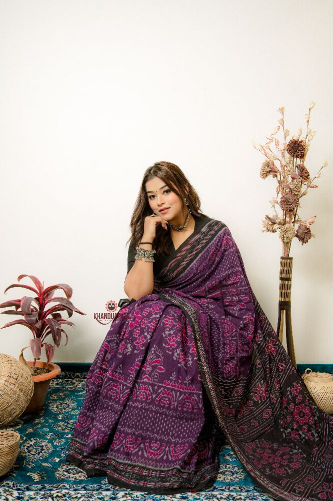 khanduapata Black & Purple Special Design Cotton Saree For Women | Grocsy