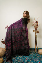 khanduapata Black & Purple Special Design Cotton Saree For Women | Grocsy