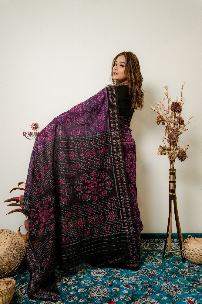 khanduapata Black & Purple Special Design Cotton Saree For Women | Grocsy