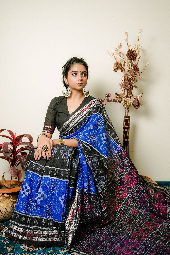 khanduapata Black & Copper Sulphate Special Design Cotton Saree For Women | Grocsy