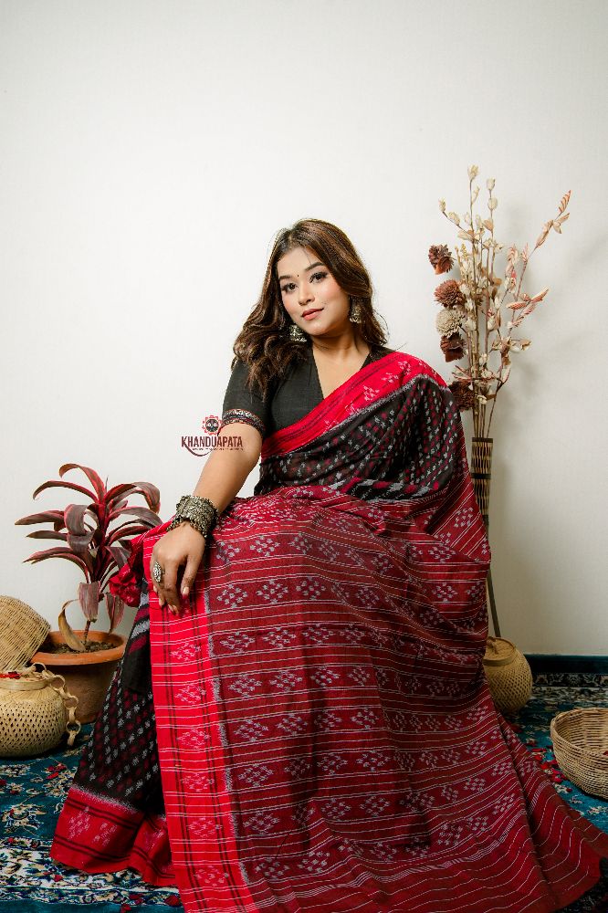 khanduapata Black Special Star Design Cotton Saree For Women | Grocsy