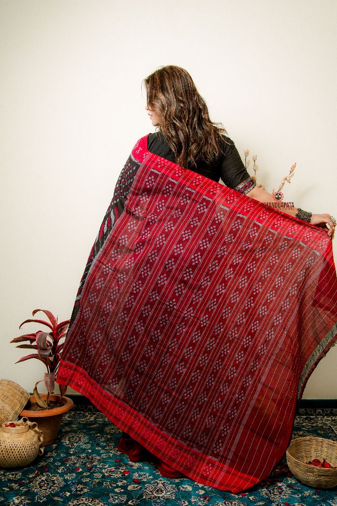 khanduapata Black Special Star Design Cotton Saree For Women | Grocsy