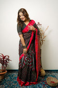 khanduapata Black Special Star Design Cotton Saree For Women | Grocsy
