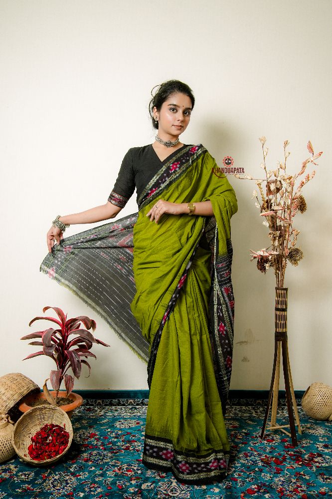 khanduapata Meadow Green Pasapali Cotton Saree For Women | Grocsy