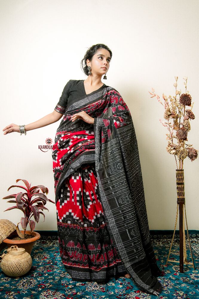 khanduapata Multicolor Elephant Design Cotton Saree For Women | Grocsy