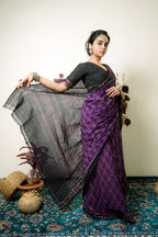 khanduapata Purple Flower Design Cotton Saree For Women | Grocsy