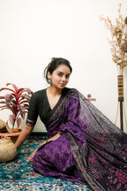 khanduapata Purple Flower Design Cotton Saree For Women | Grocsy