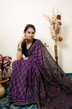 khanduapata Purple Flower Design Cotton Saree For Women | Grocsy
