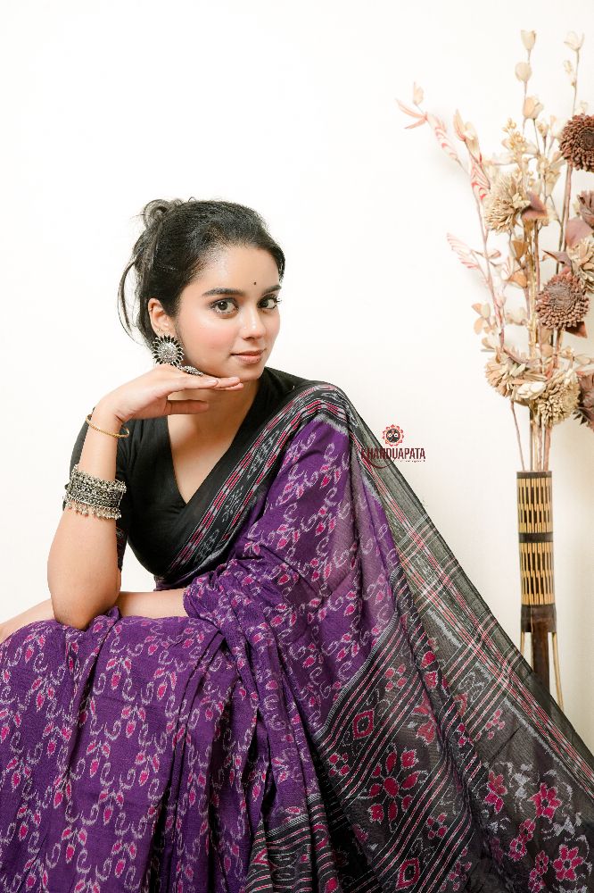 khanduapata Purple Flower Design Cotton Saree For Women | Grocsy