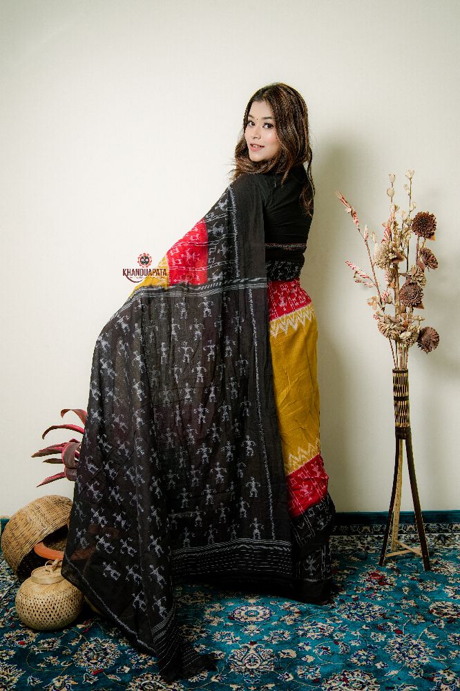 khanduapata Multicolor Tribal Doll Design Cotton Saree For Women | Grocsy