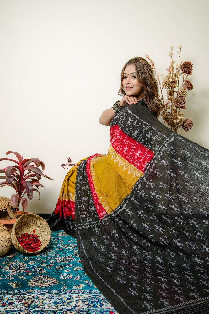 khanduapata Multicolor Tribal Doll Design Cotton Saree For Women | Grocsy