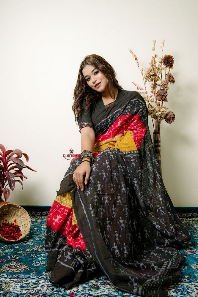 khanduapata Multicolor Tribal Doll Design Cotton Saree For Women | Grocsy