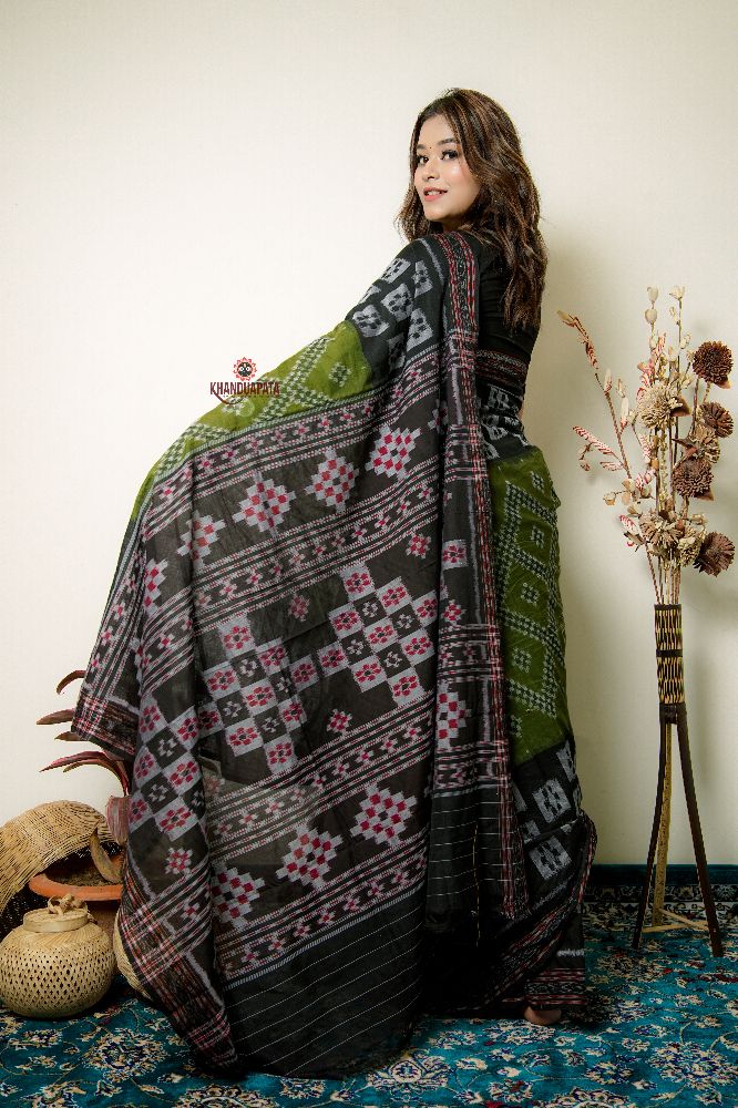 khanduapata Black And Grey Box Design Cotton Saree For Women | Grocsy