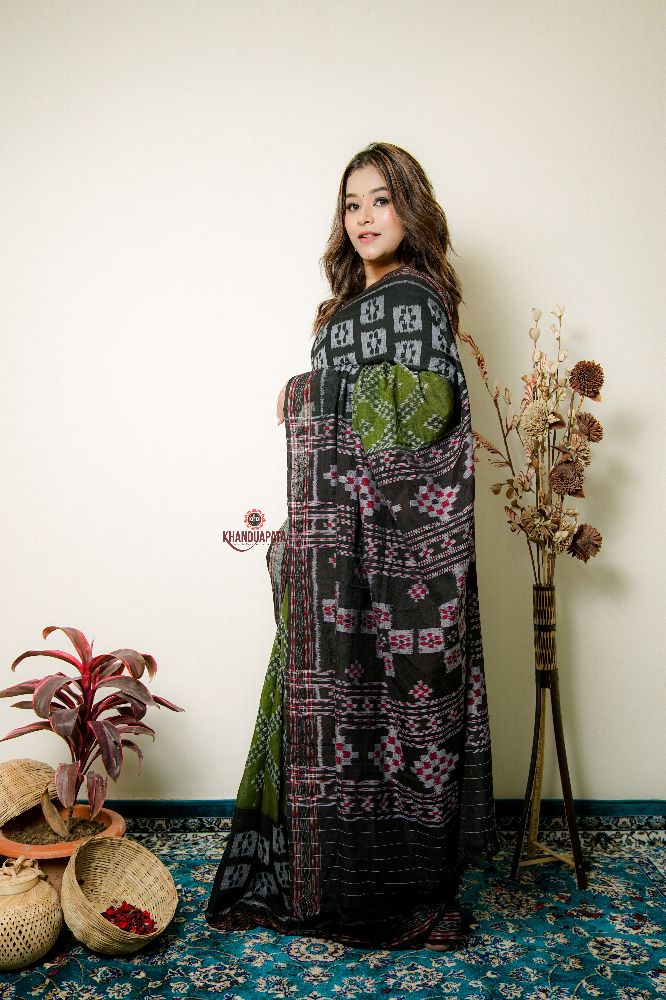 khanduapata Black And Grey Box Design Cotton Saree For Women | Grocsy