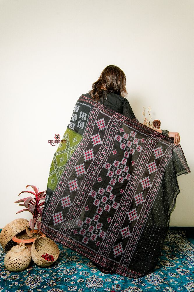 khanduapata Black And Grey Box Design Cotton Saree For Women | Grocsy