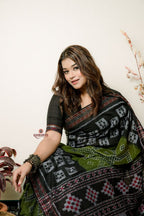 khanduapata Black And Grey Box Design Cotton Saree For Women | Grocsy