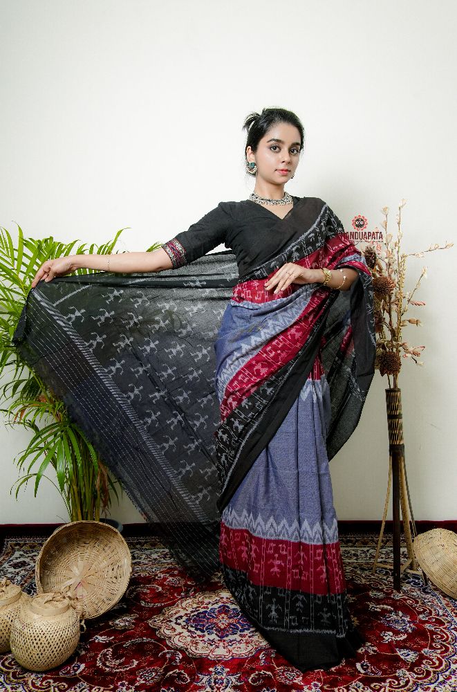 khanduapata Grey Doll Design Cotton Saree For Women | Grocsy